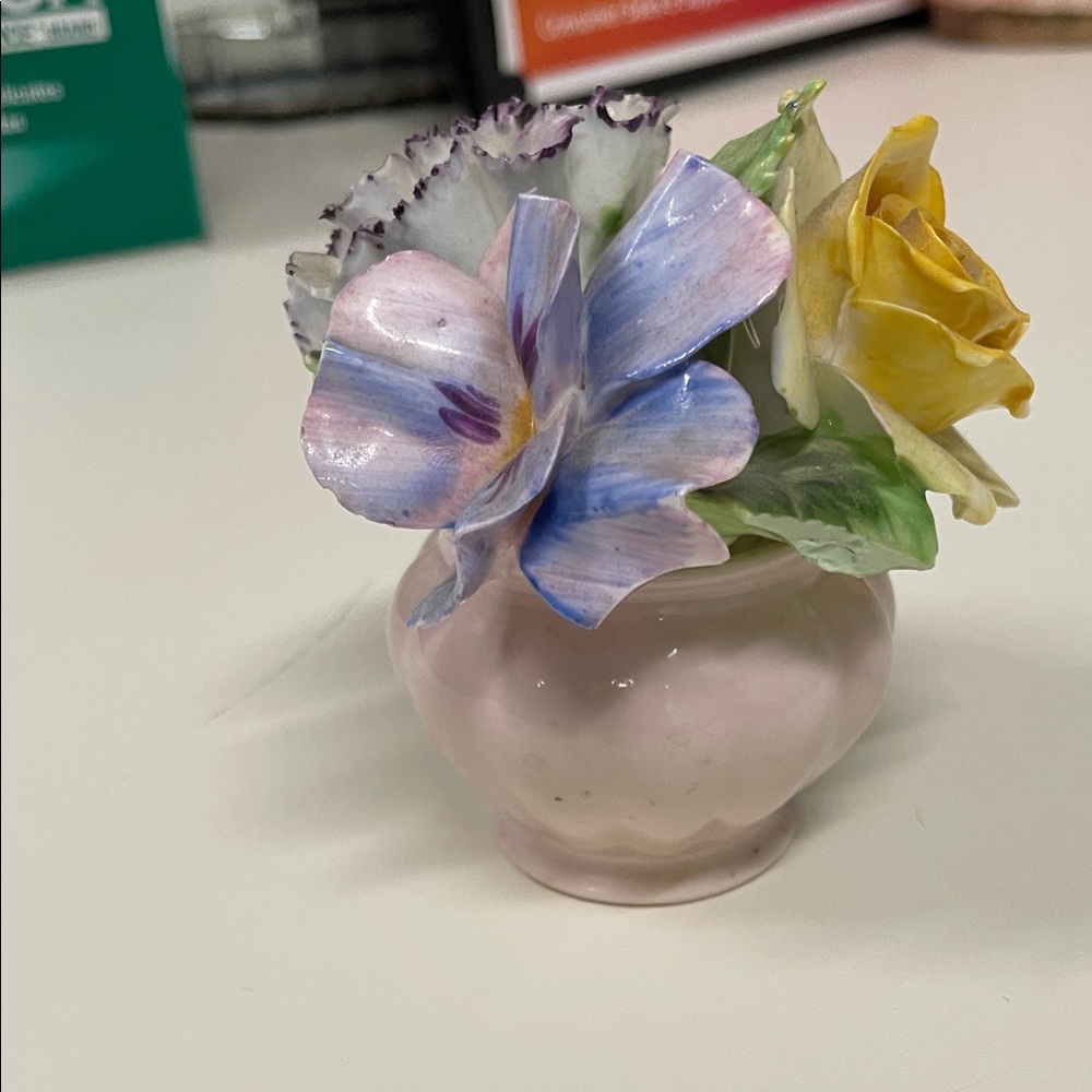 Handmade in England Floral China Vase with Multicolor Flowers